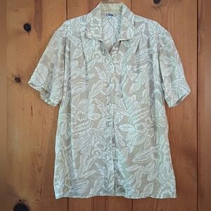 Vintage Adini New York Woven Leaf Motif Button Down Safari Shirt